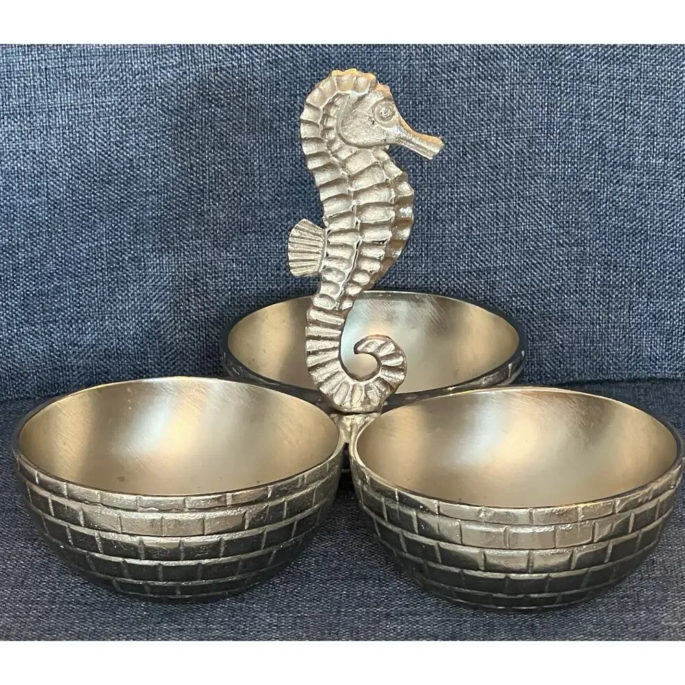 Seahorse Beach Silver Condiment- Snack Divided 3 Bowl-Serving dish-Sigrid Olsen